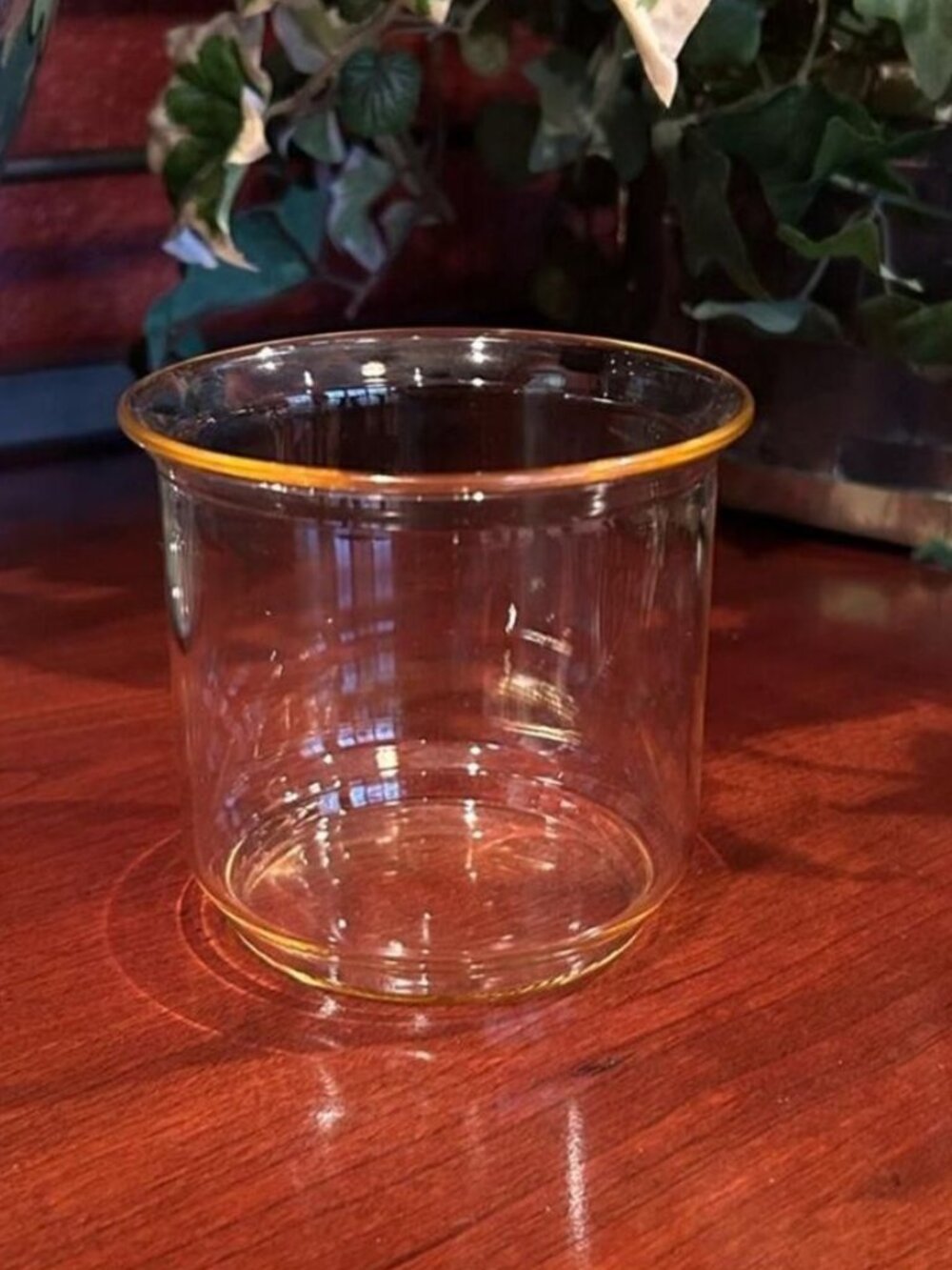 Vintage Amber Rim Clear Glass Votive Candle Holder